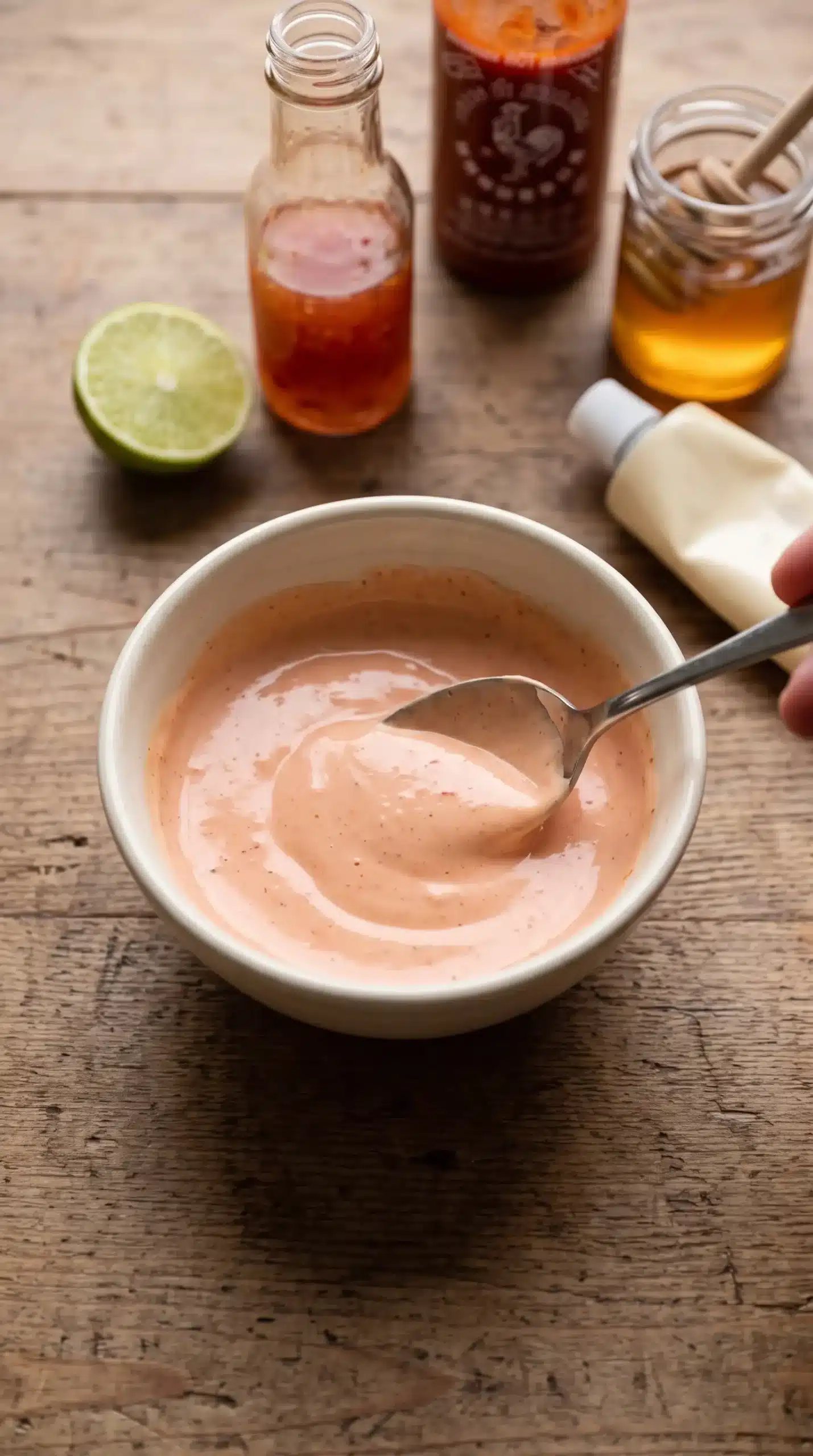 Creamy bang bang salmon sauce mixed with sweet chili sauce, sriracha, and lime
