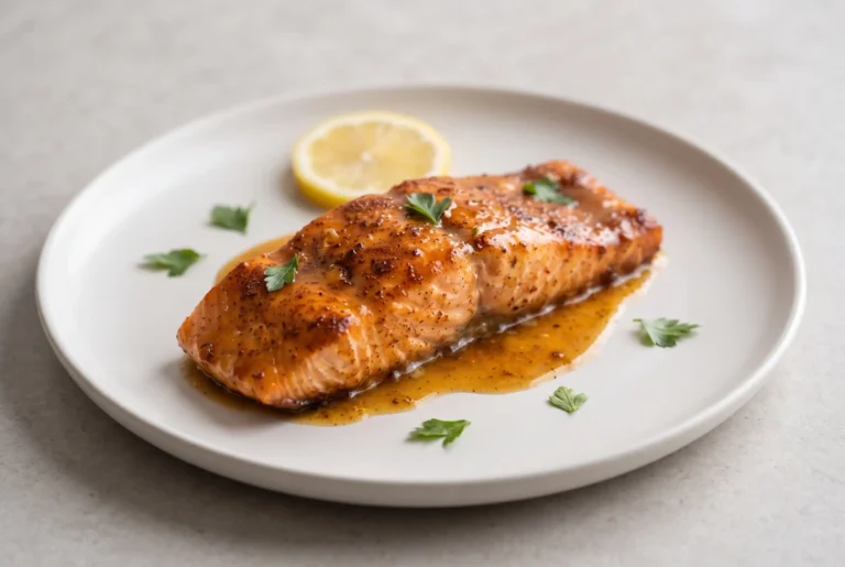 Cajun honey butter salmon fillet with glossy honey butter sauce and caramelized Cajun seasoning
