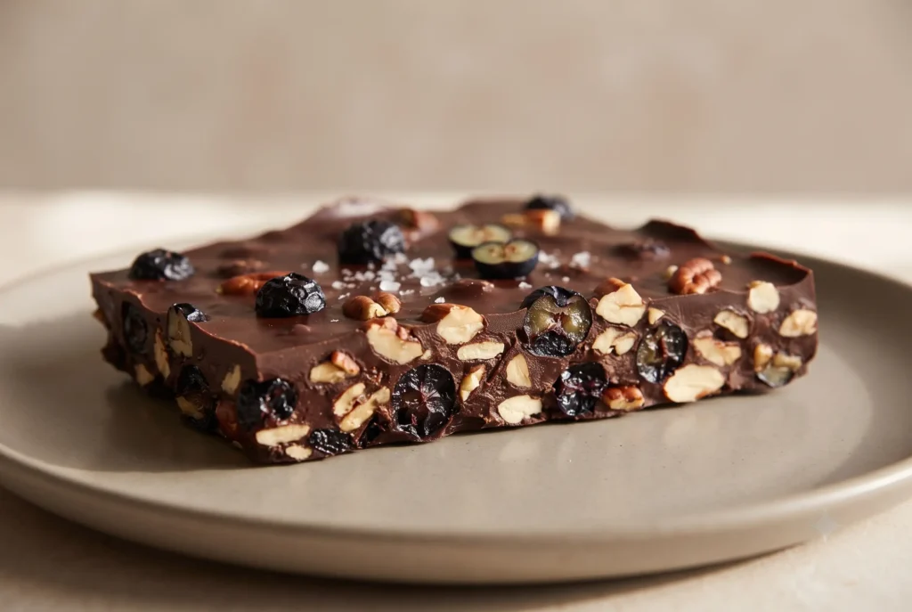 Chocolate Blueberry Bark with Dark Chocolate and Nuts