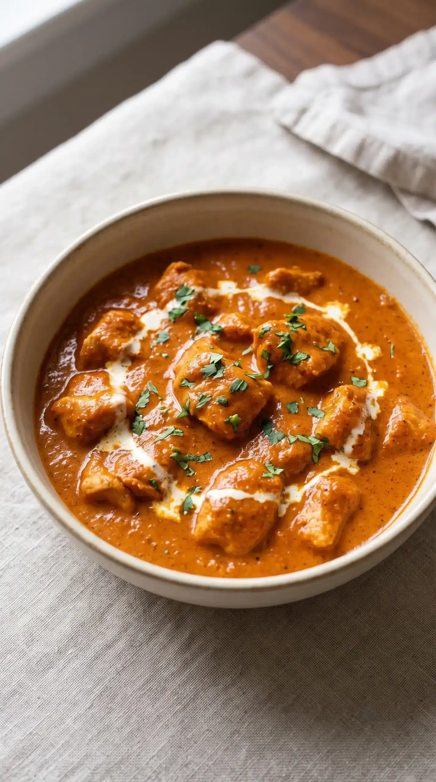 Creamy butter chicken with tender chicken in smooth tomato sauce