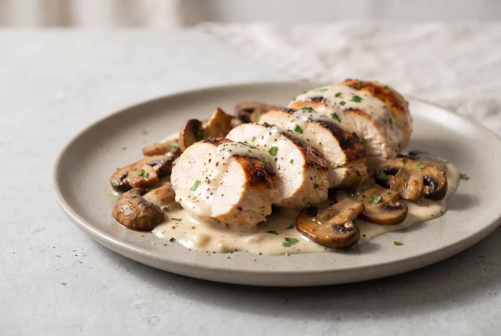 Creamy Garlic Chicken with Mushrooms in Cream Sauce