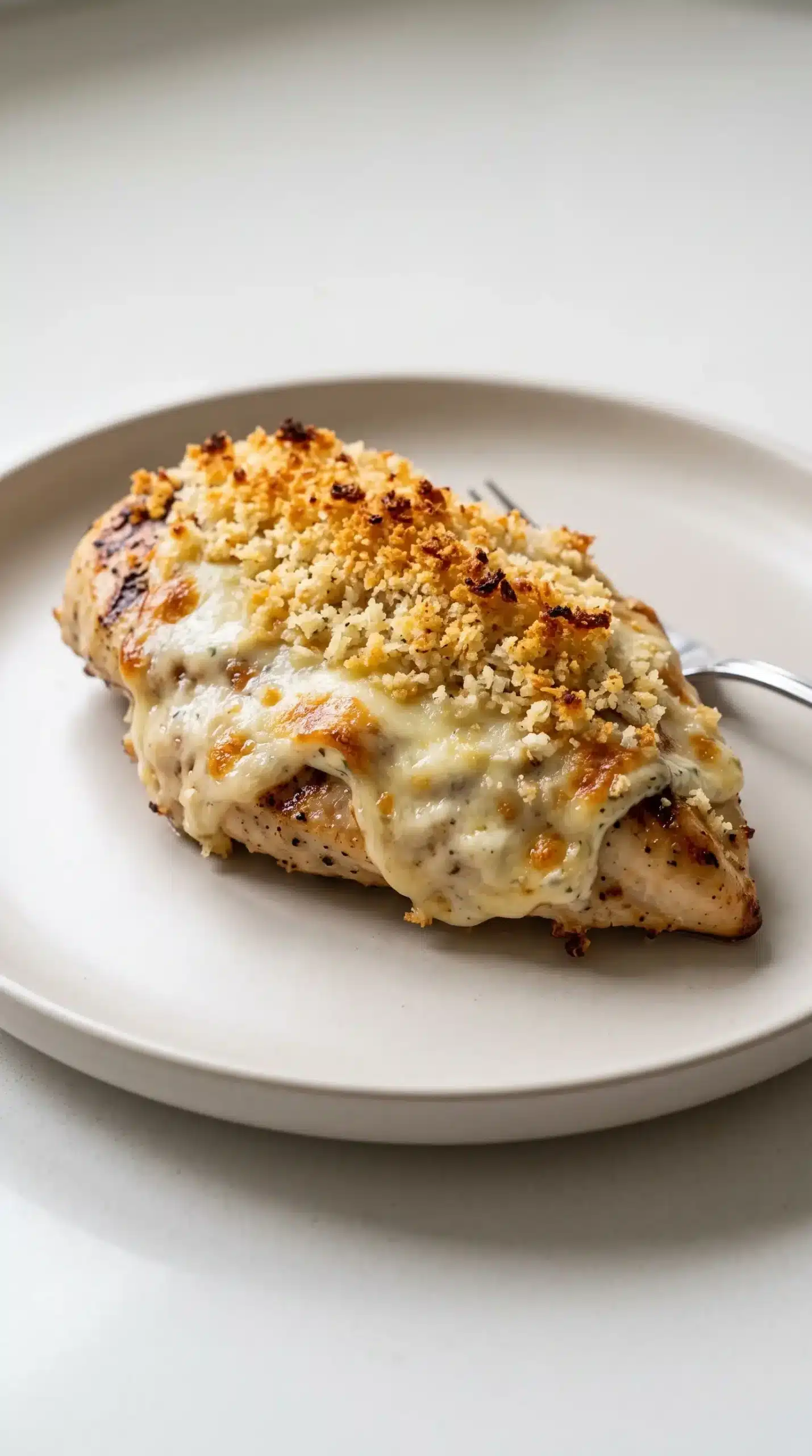 Grilled parmesan chicken breast with ranch garlic topping and golden melted cheese