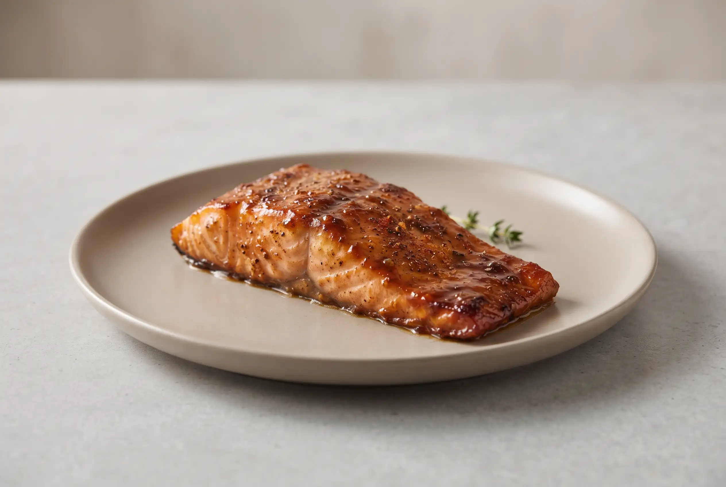 Texas Roadhouse salmon fillet with brown sugar honey glaze on a ceramic plate