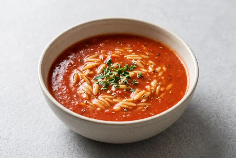 Tomato orzo soup with tender orzo pasta in a rich tomato broth